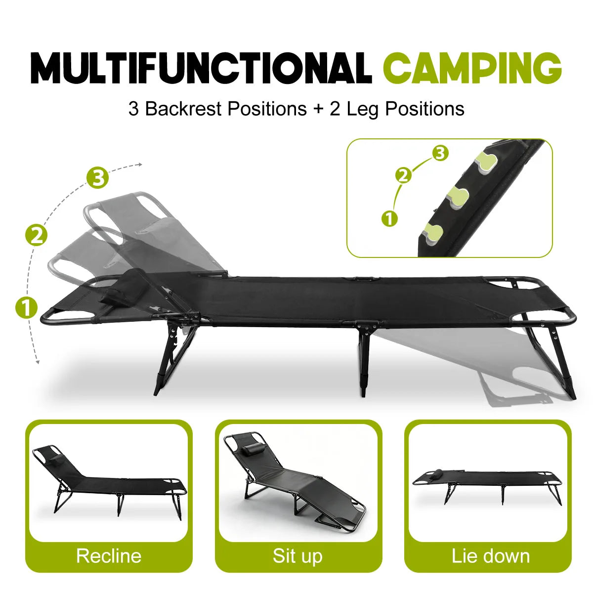 Adjustable Folding Lounge Chair with Removable Soft Cushion, 3 Position Reclining Heavy Duty 330 LBS Fold Up
