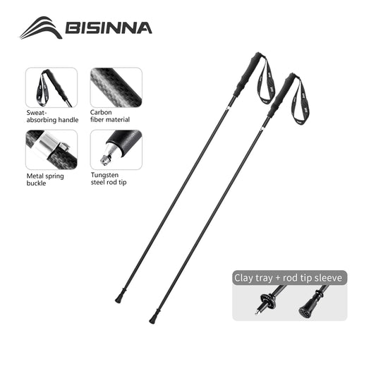 BISINNA 2pcs Ultralight Trekking Poles Folding Walking Sticks Carbon Fiber Hiking Poles Portable Trail Runing Canes