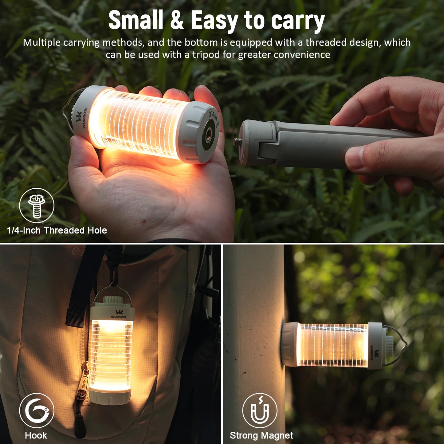 Camping Lantern 550LM Rechargeable LED Flashlight Waterproof EDC Work Light RGB Torch Power Bank Mini Magnetic Lamp
