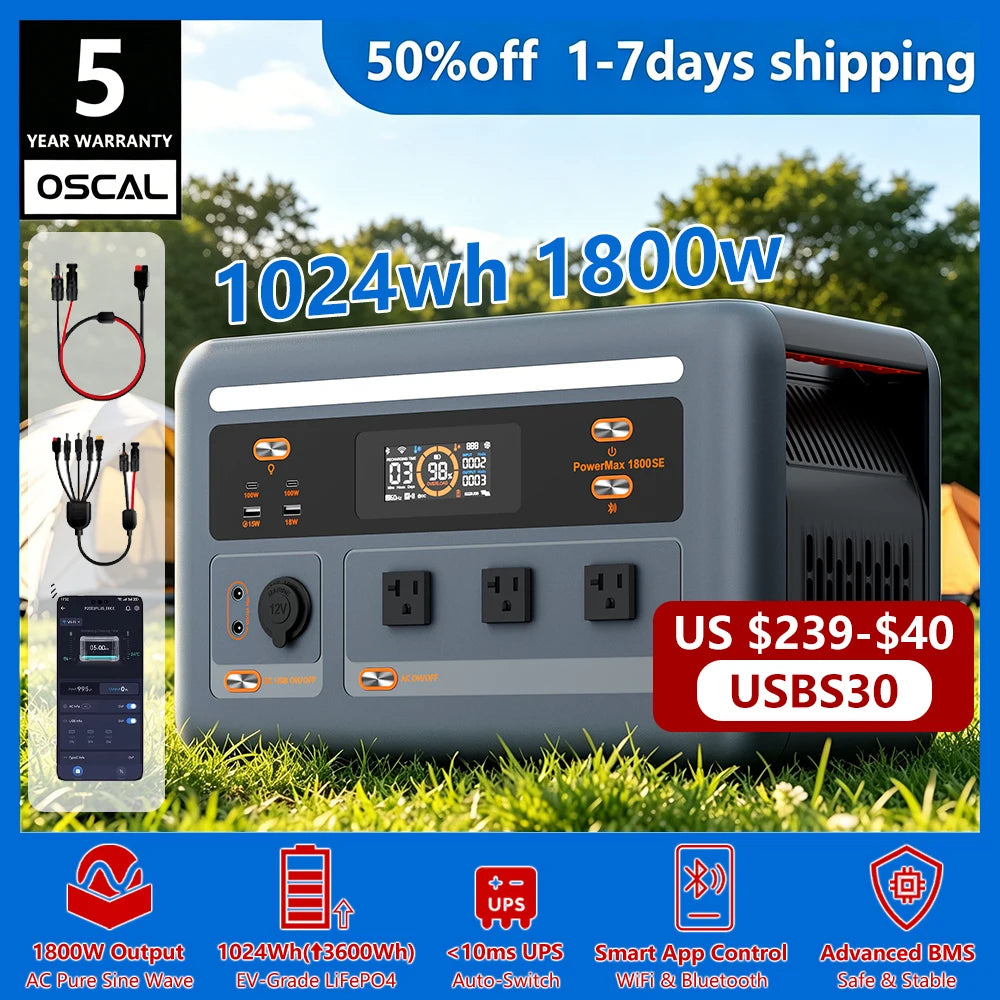 OSCAL PowerMax 1800SE Portable Power Station – 1800W, 1024Wh LiFePO4