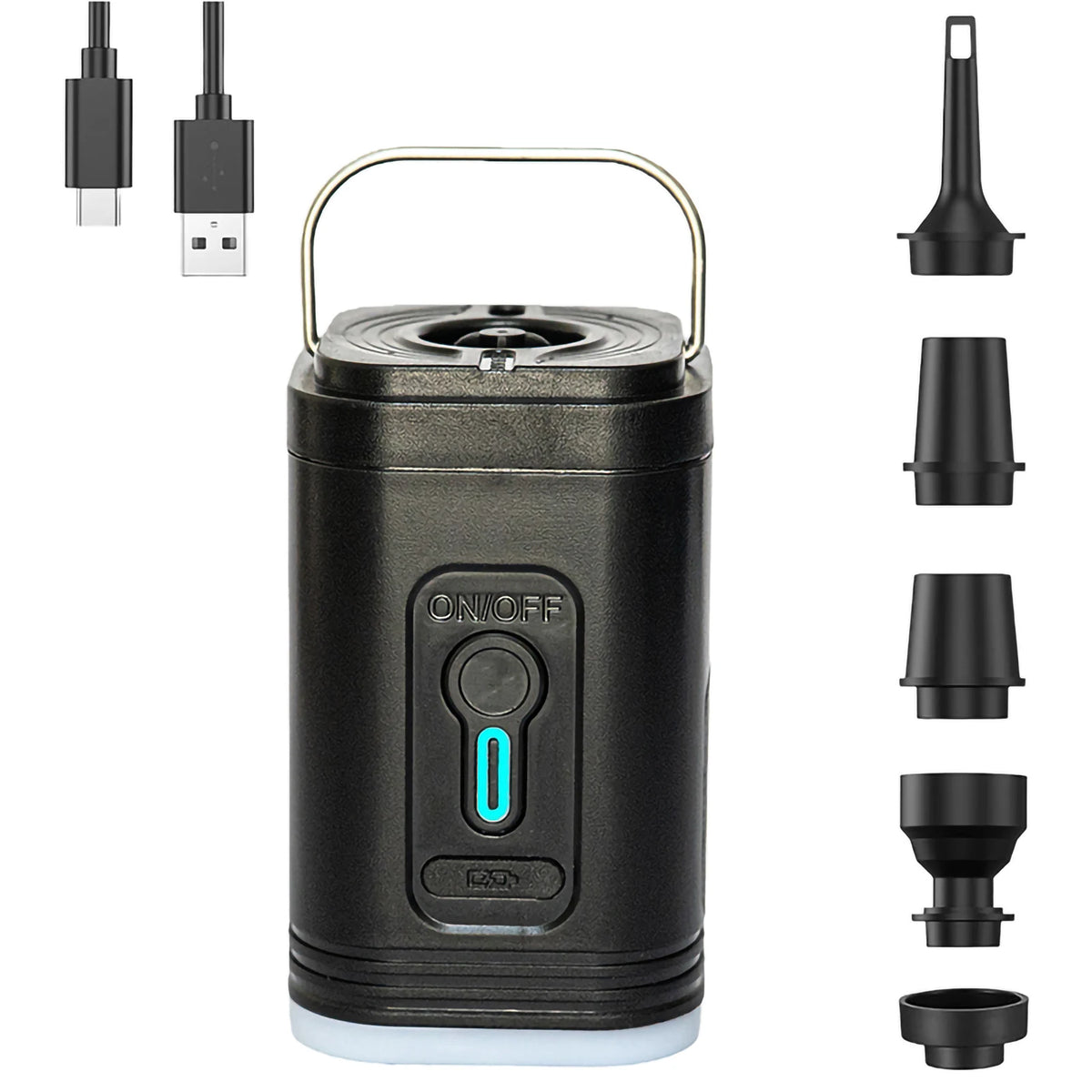 Portable Rechargeable Electric Air Pump with LED Light & 5 Nozzles