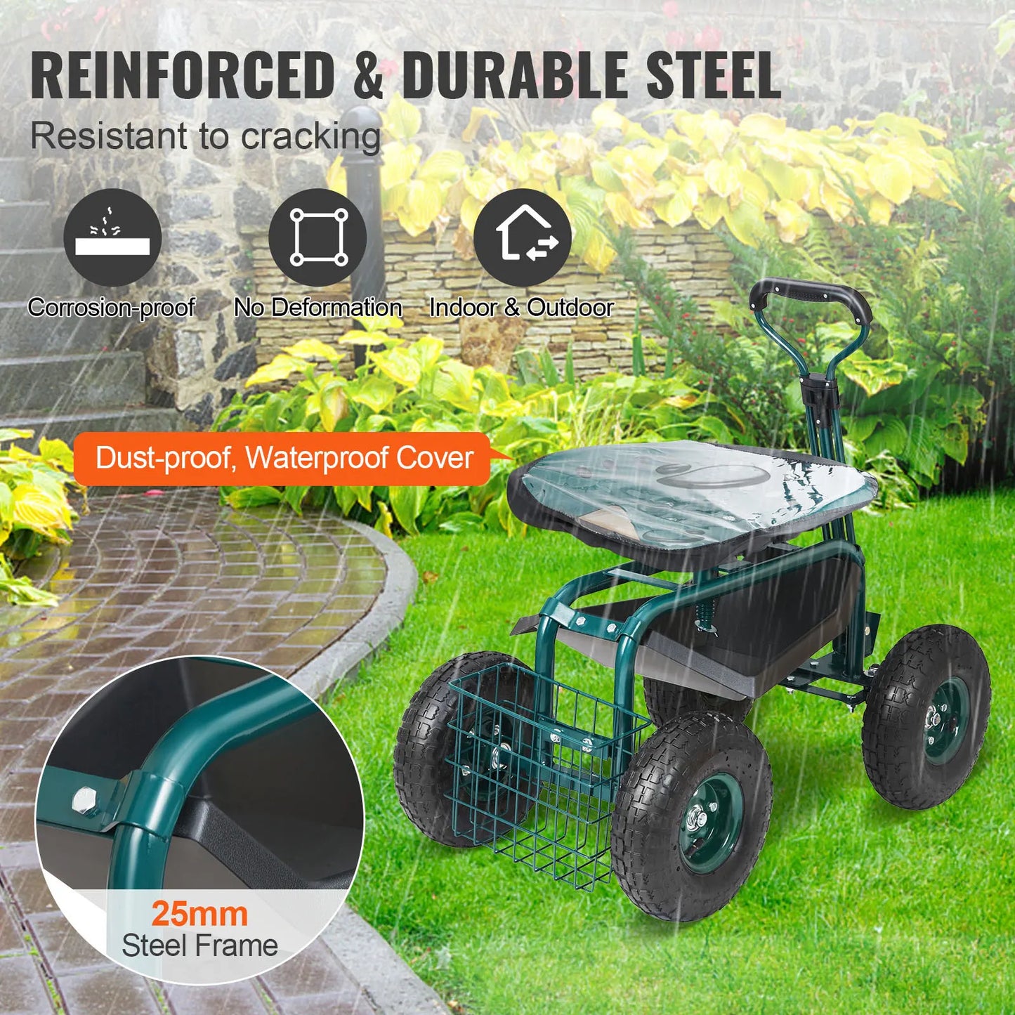 Garden Cart Rolling Workseat with Wheels