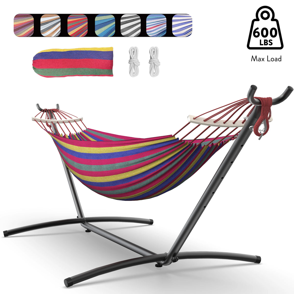 Adjustable Hammock with Stand & Storage Bag – 600 lb Capacity
