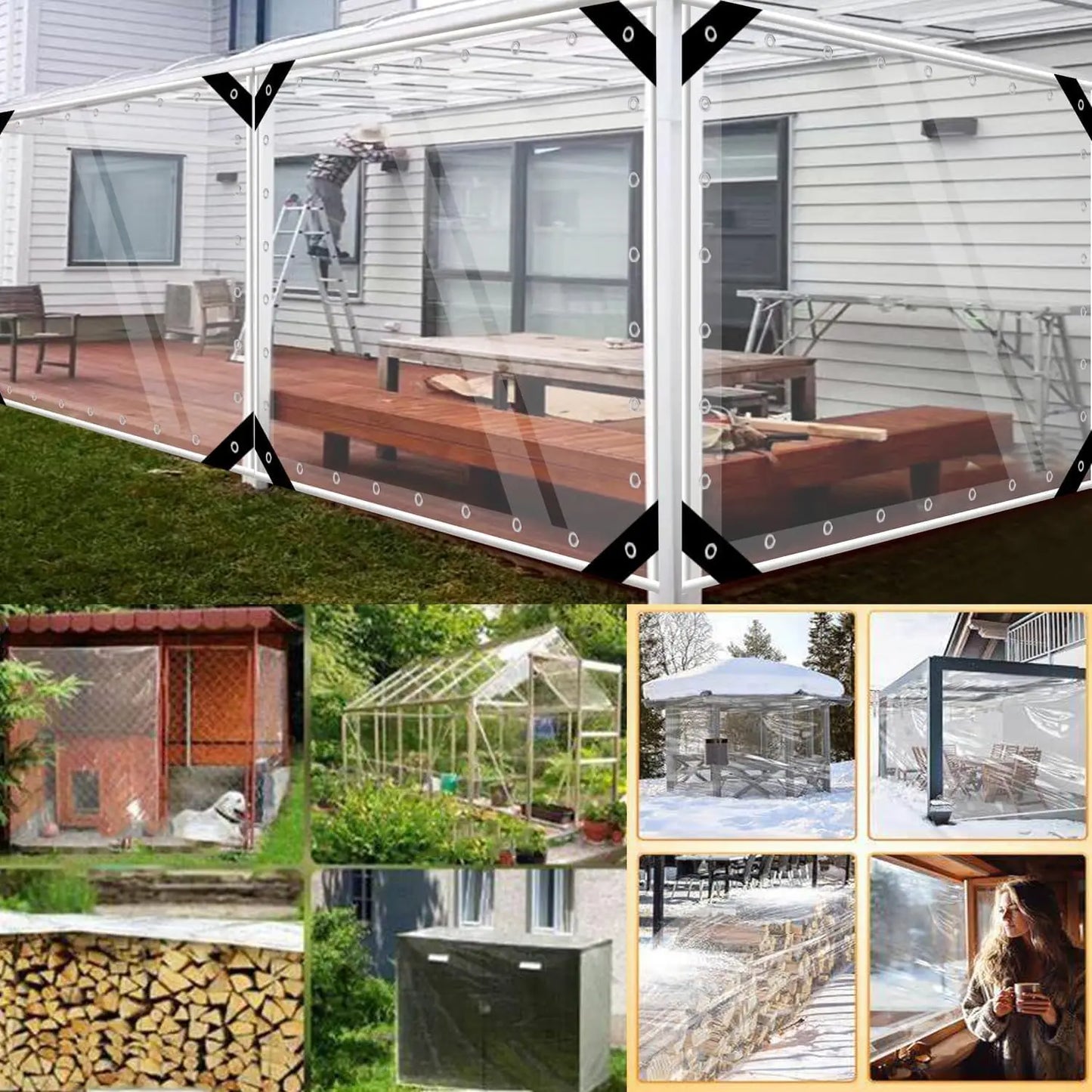 Clear Tarps Heavy Duty PVC, Durable Waterproof Dustproof Windproof with Grommets & Ropes for Patio