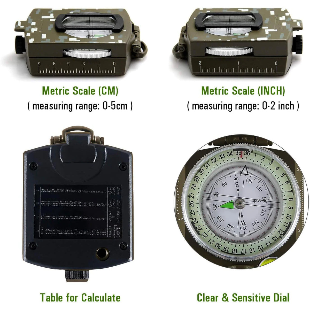 Professional Metal Sighting Compass with Luminescent Navigation Display