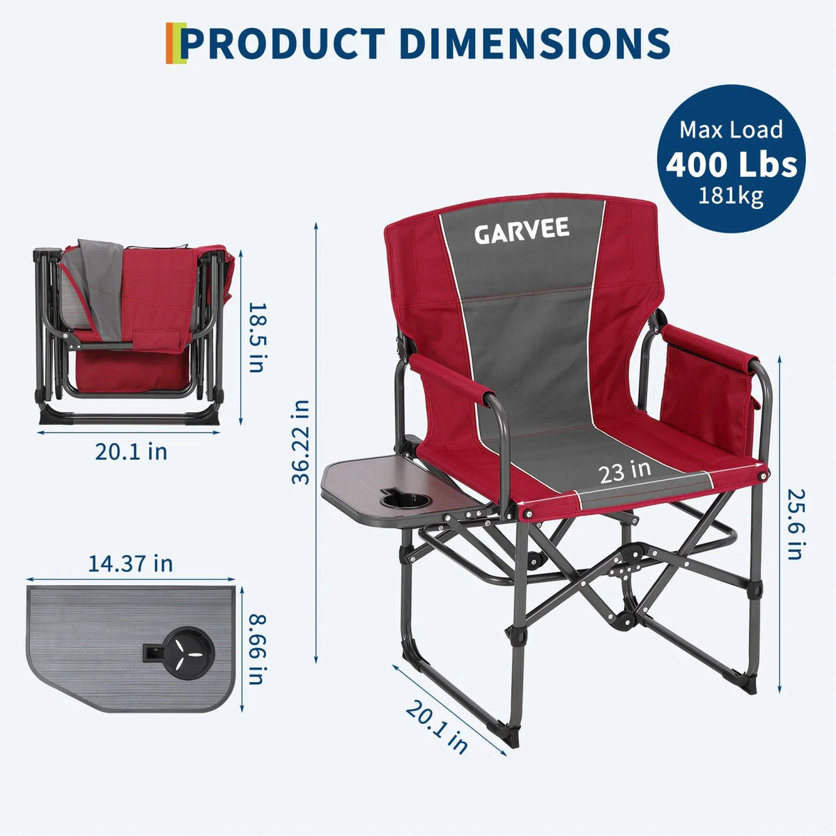 Oversized Heavy-Duty Director’s Camping Chair – 400 lb Capacity with Side Table