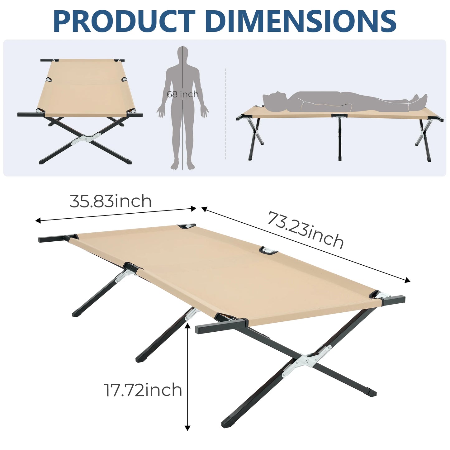 JHK Portable Folding Camping Marching Bed 300 LBS Capacity Collapsible Camping Cot