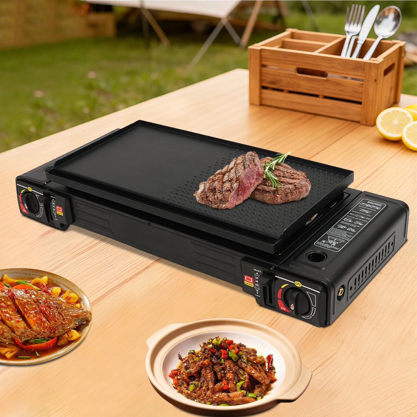 2 Burners Portable Gas Stove with Piezo Ignition and Carrying Case