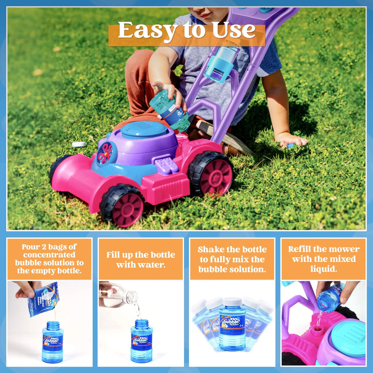 JOYFY Bubble Lawn Mower – Push-Along Bubble Machine for Kids