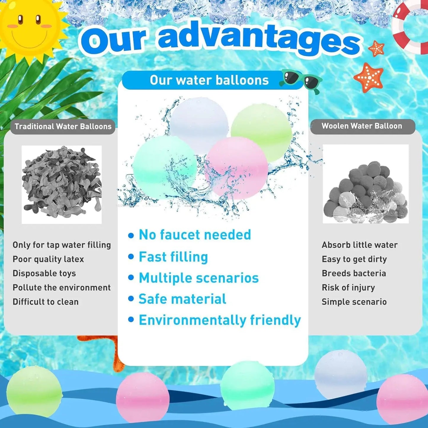 Reusable Water Balloons Toys Silicone Refillable Water Balls Beach Pool Toys Kids Summer Outdoor Activities Water Games Toy
