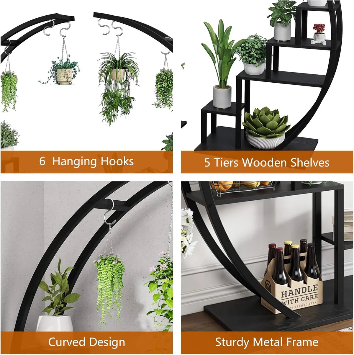 2-Piece 5-Tier Half-Moon Metal Plant Stand