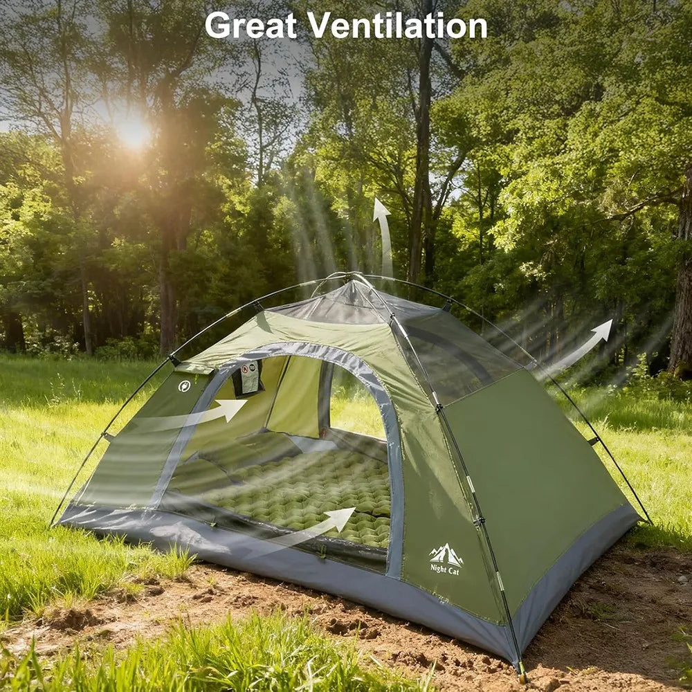 Night Cat 1–4 Person Lightweight Backpacking Tent with Rainfly & 2 Doors