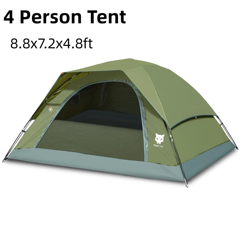 Night Cat 1–4 Person Lightweight Backpacking Tent with Rainfly & 2 Doors