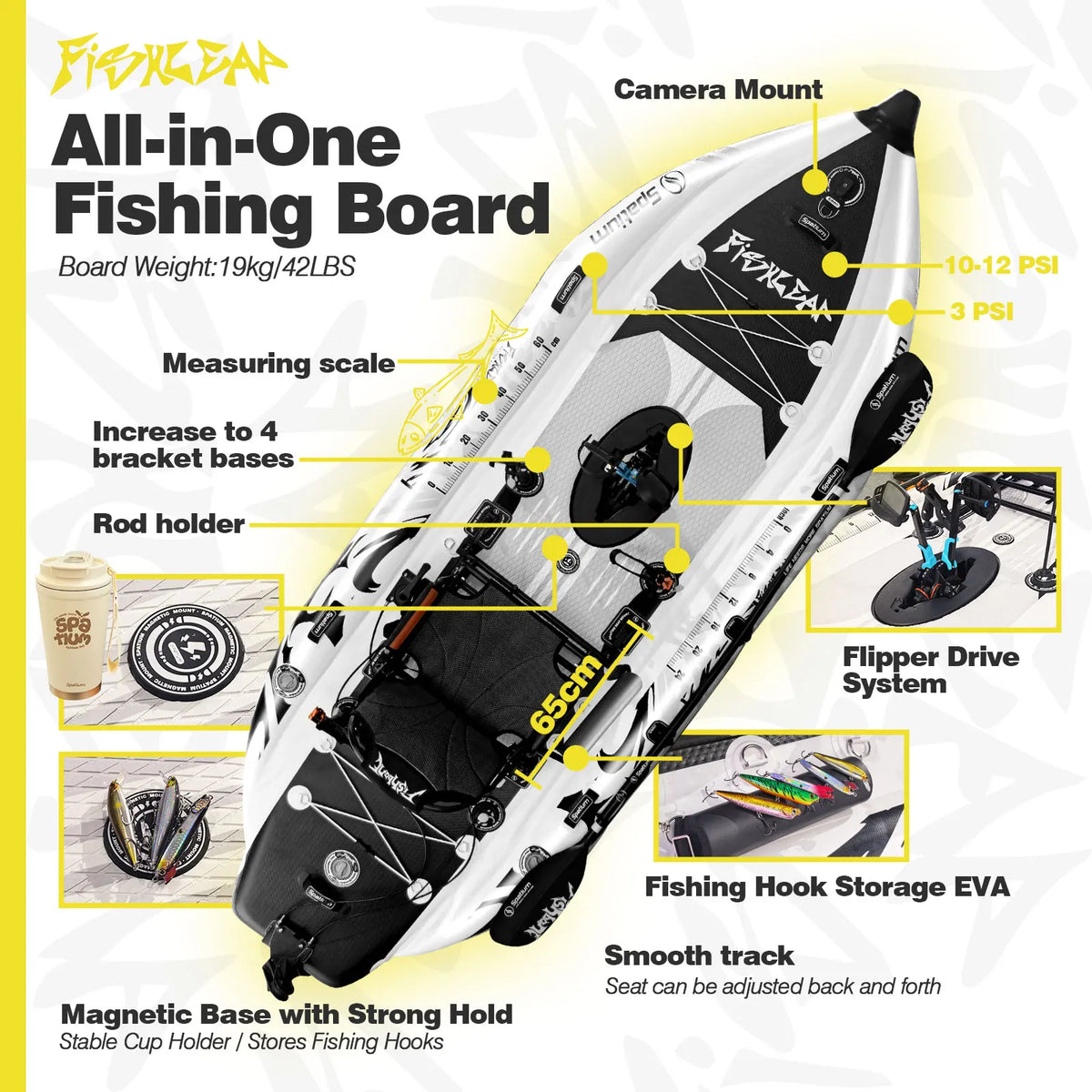 Spatium FishLeap 11.5' Inflatable Pedal Drive Fishing Kayak with Motor