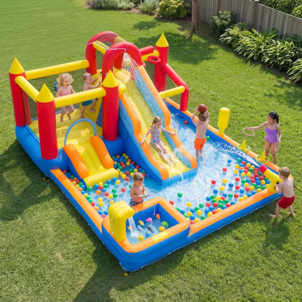 Jump 'n Slide Inflatable Bouncer for Kids with Heavy Duty Blower, Stakes Repair Patches Storage Bag