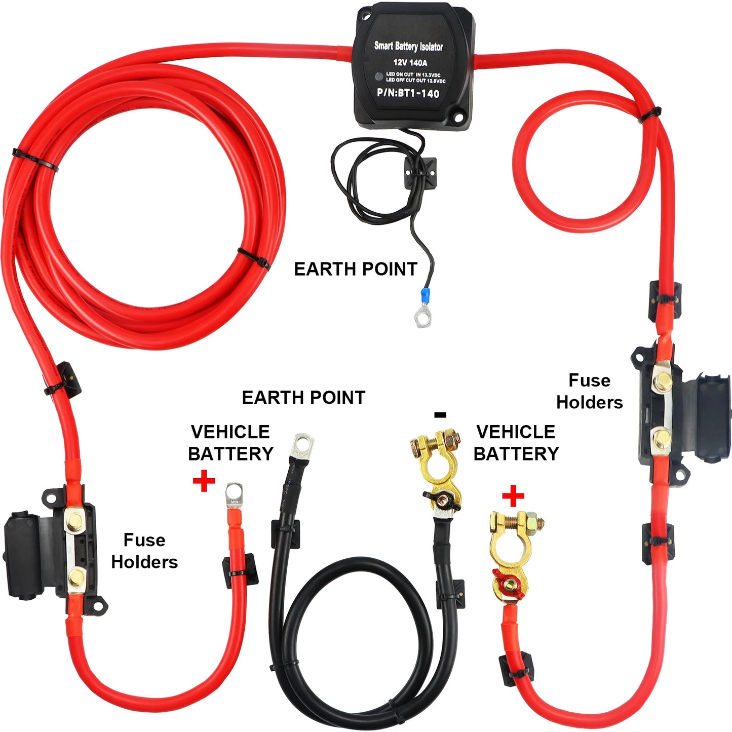 Charge Relay Kit Voltage Sense Relay Professional 12V 140AMP 2/4/5/6 mtr Battery Cable for ATVs UTVs RVs Camping