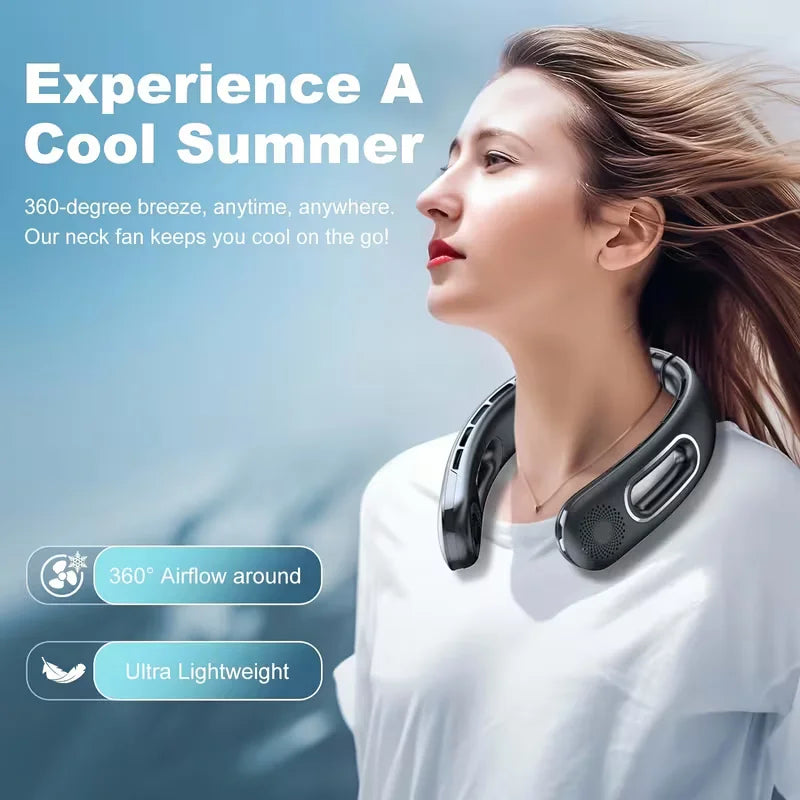 Bladeless Rechargeable Neck Fan – 4-Speed 360° Hands-Free Cooling