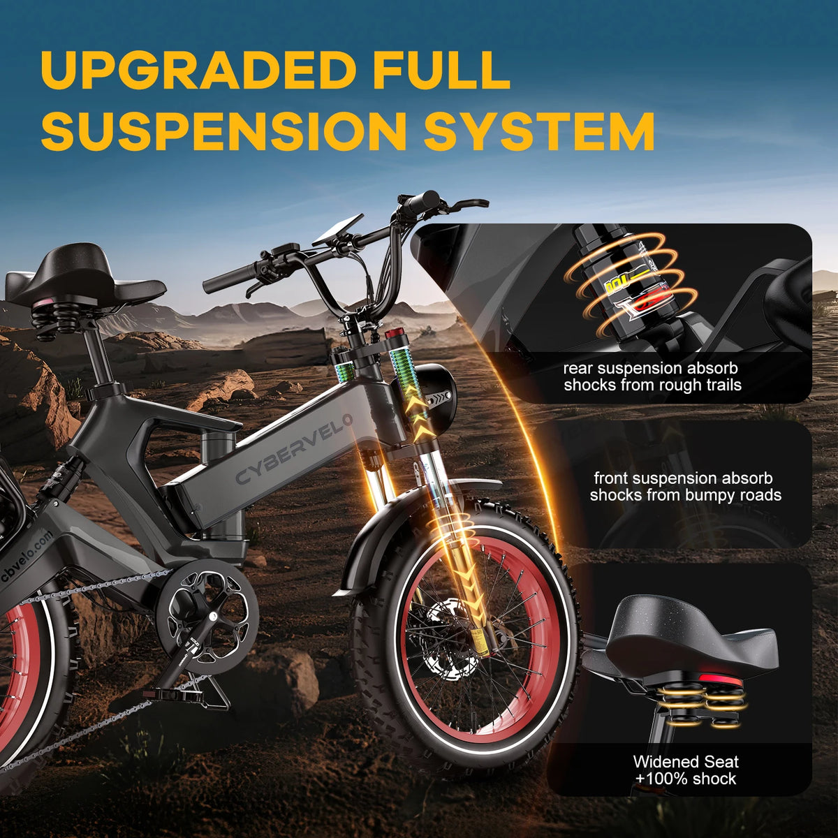 Cybervelo EK6 Folding Fat Tire Electric Bike – 2000W Peak Motor, 20" Wheels