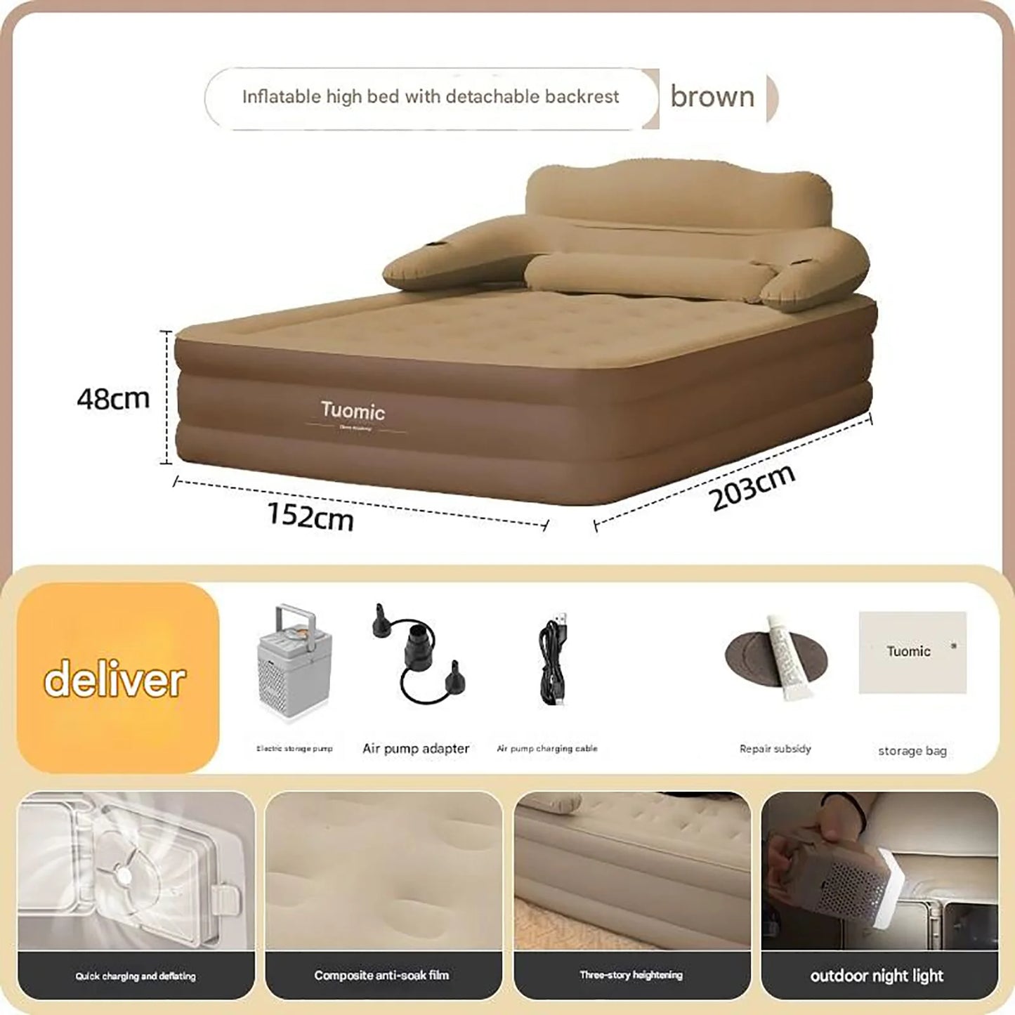 2 Person Built-In Pump Camping Mattress PVC Automatic Inflatable Indoor Outdoor