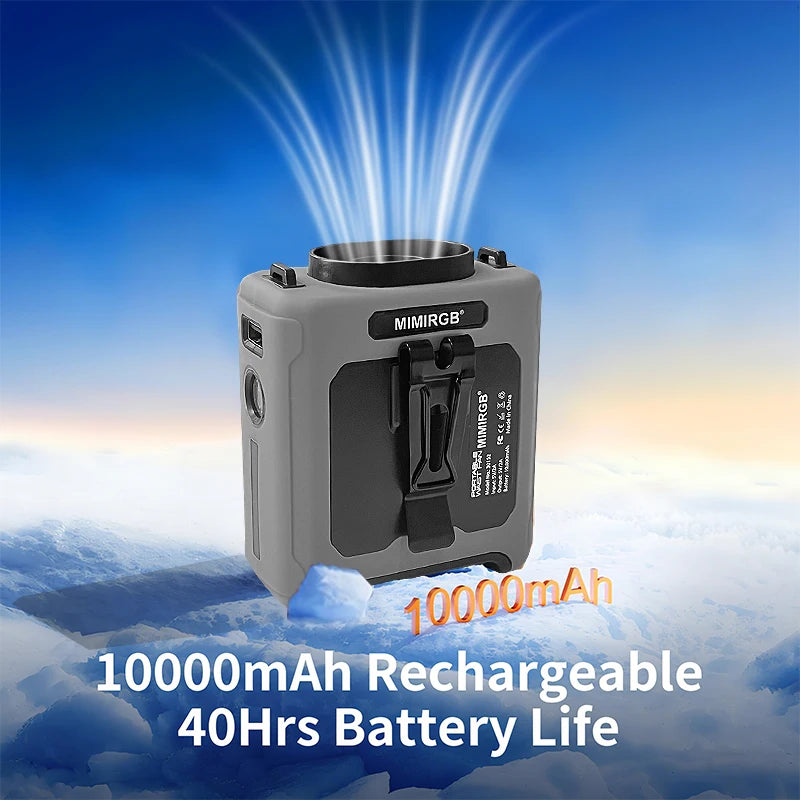 10000mAh Portable Neck Fan Cooling Rechargeable Hands-free Waist Clip Fan with Flashlight