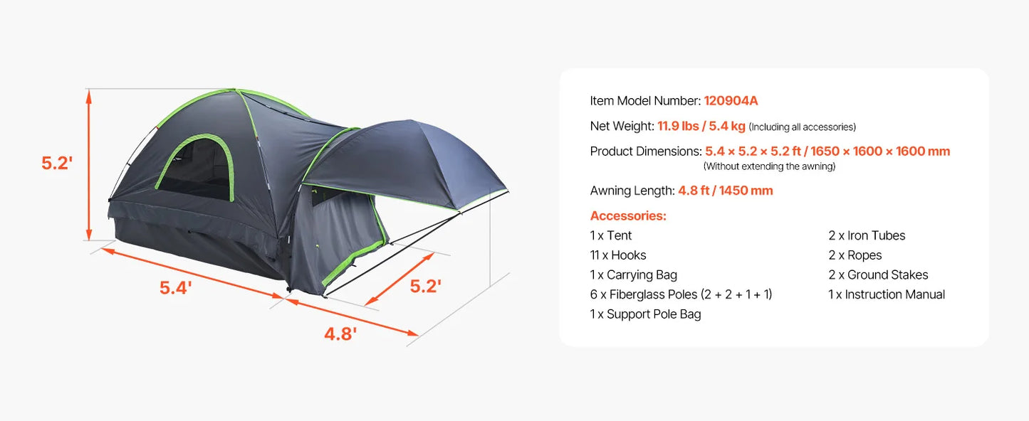 Pickup Truck Bed Tent for Camping Waterproof PU2000 2-3 Person