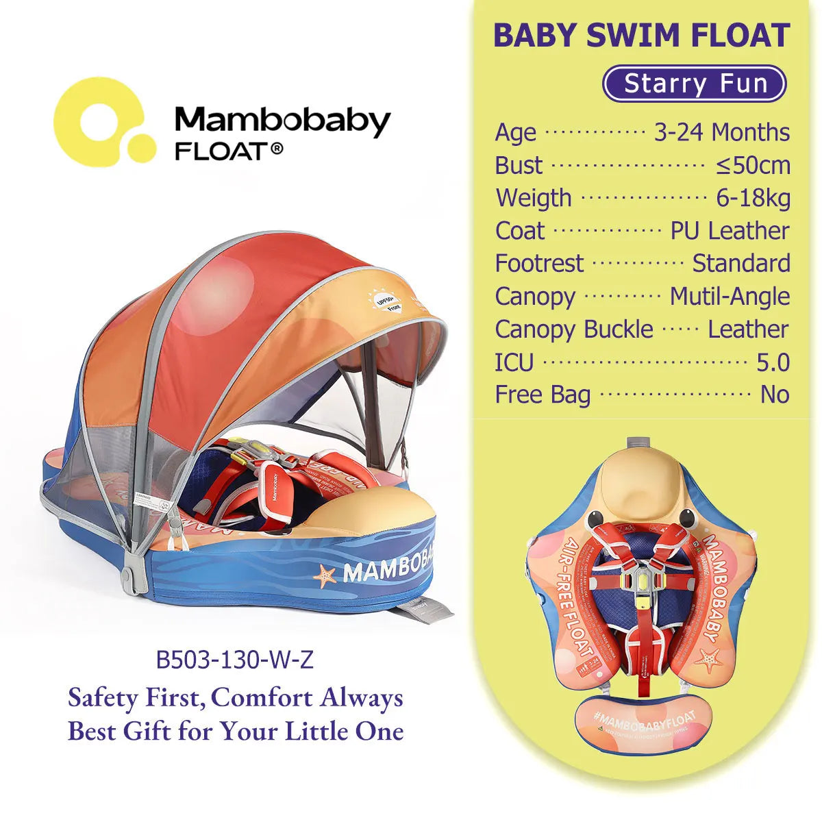 Mambobaby Baby Pool Float  For Infant Non-Inflatable Natation Buoy With Parasol