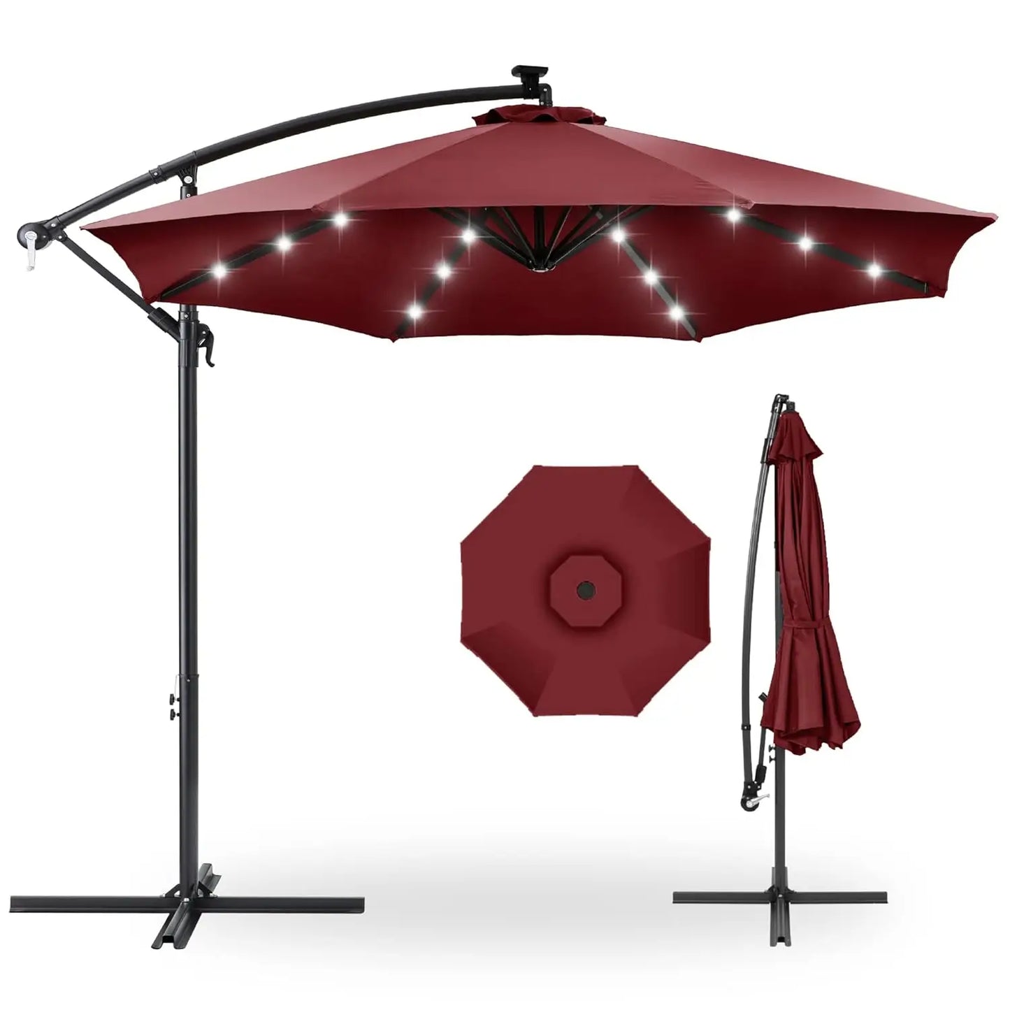 10ft Solar LED Offset Cantilever Umbrella