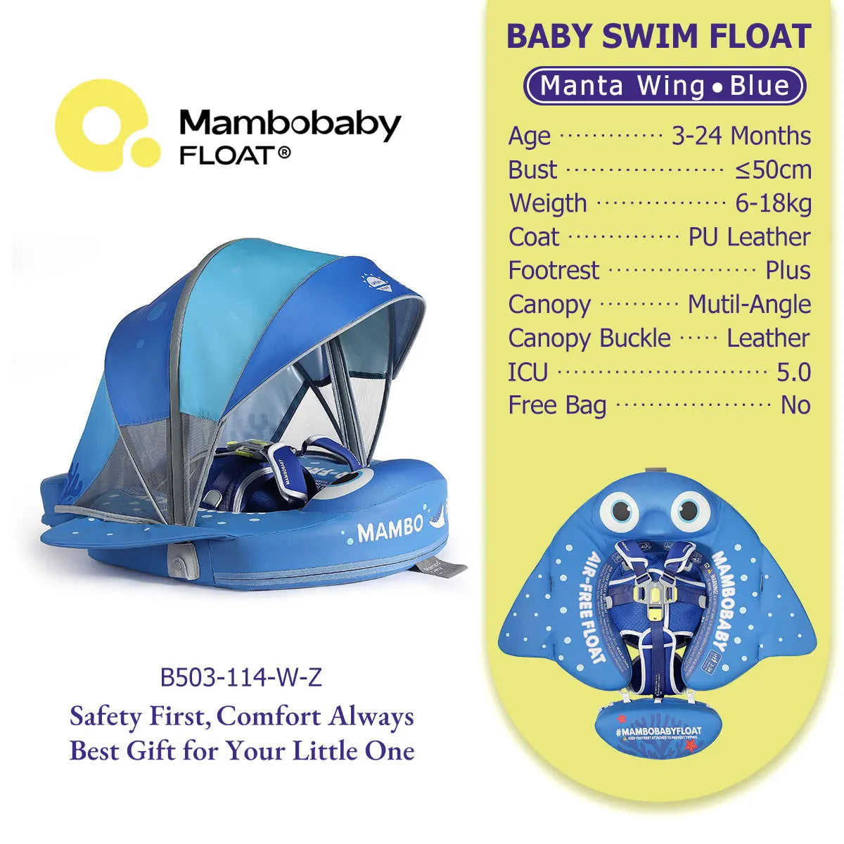 Mambobaby Baby Pool Float  For Infant Non-Inflatable Natation Buoy With Parasol
