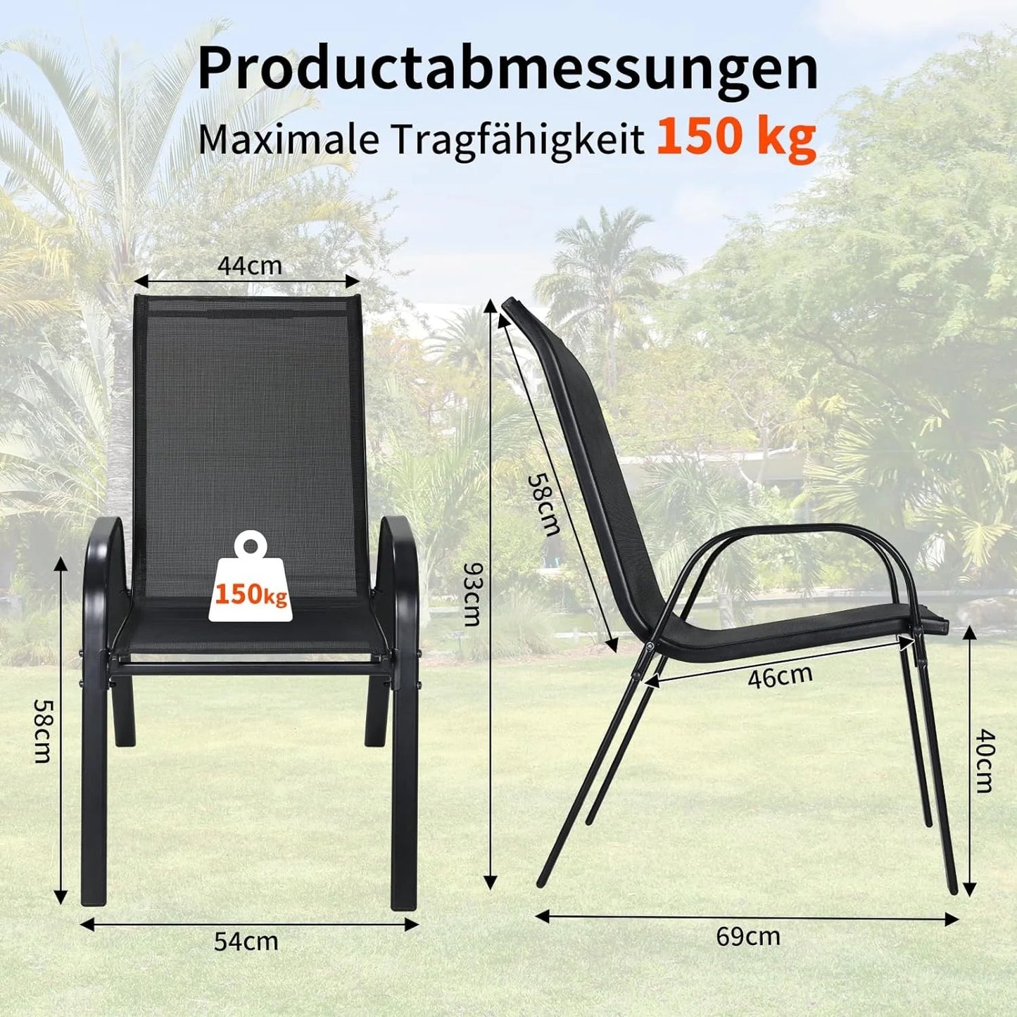 4PCS Garden Chairs Steel-iron+Teslin Fabric Folding High Chair