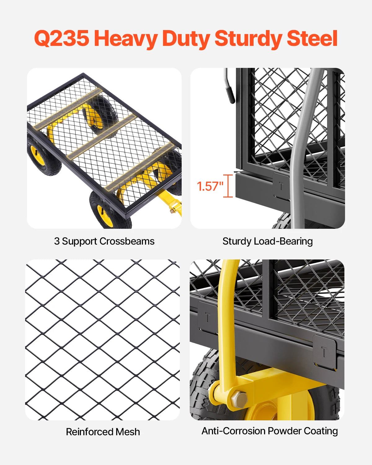 Steel Garden Cart W/ All TerrainTires Mesh Removable Sides and Rotating Handle