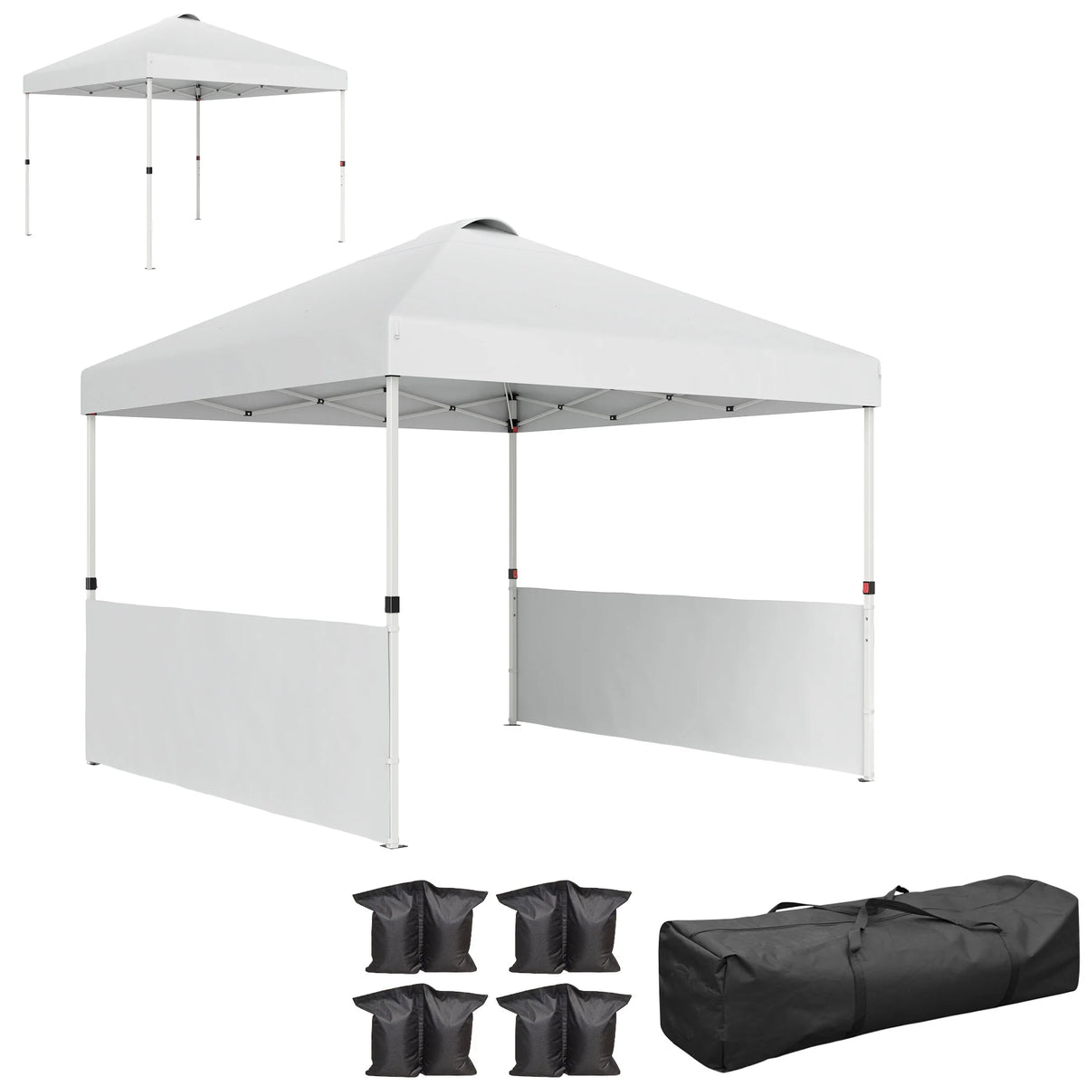 10' x 10' Pop-Up Canopy Tent with 2 Half Sidewalls – White