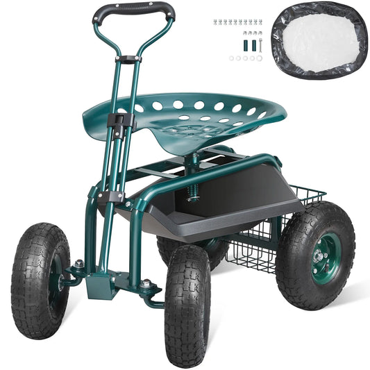 Garden Cart Rolling Workseat with Wheels