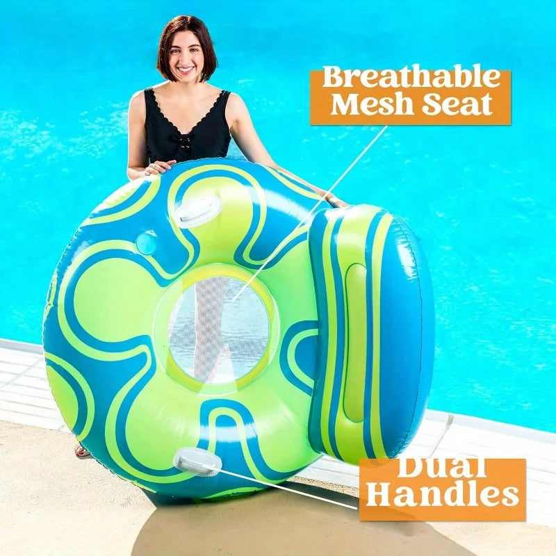 Inflatable Pool Float Lounger River Tube Floating Chair Sofa with Big Backrest Handle Cup Holder Pool Summer Party Toys