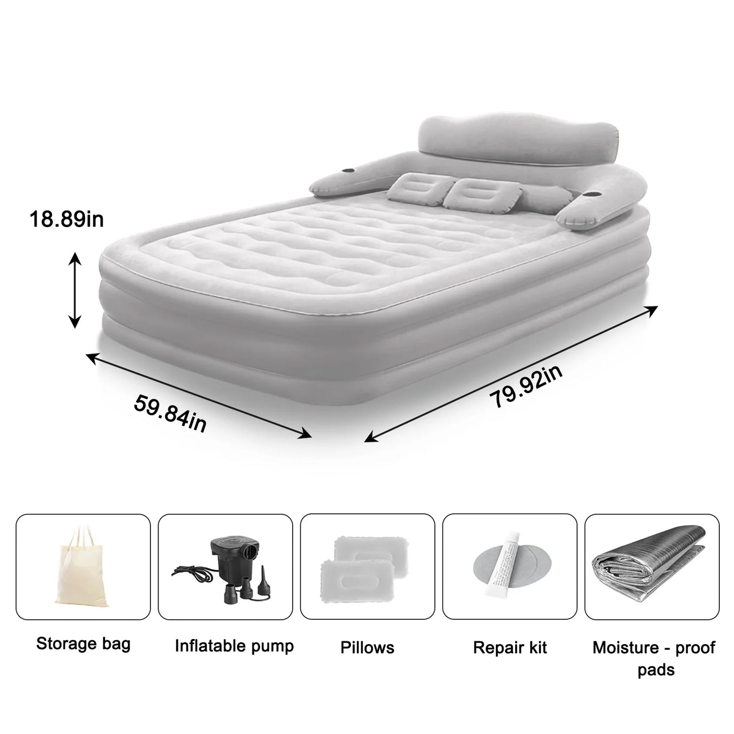 2 Person Built-In Pump Camping Mattress PVC Automatic Inflatable Indoor Outdoor