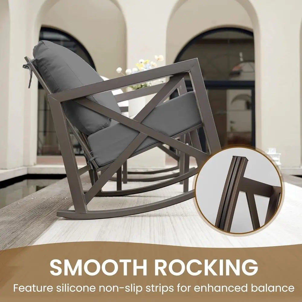 3 Piece Metal Patio Set with  Rocking Chairs Set