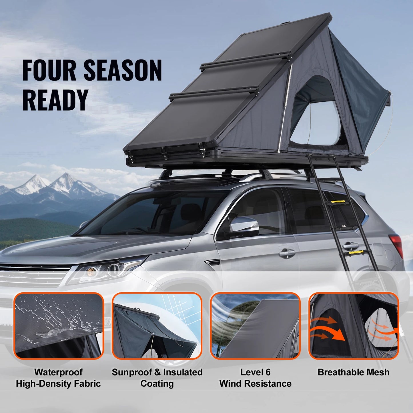 Rooftop Tent Hard Shell Roof Top with Telescopic Ladder with Thick Mattress Waterproof Windproof for Jeep Van Pickup Truck