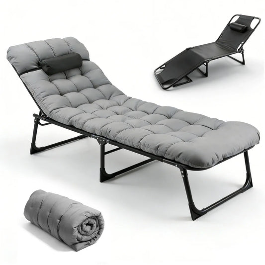 Adjustable Folding Lounge Chair with Removable Soft Cushion, 3 Position Reclining Heavy Duty 330 LBS Fold Up