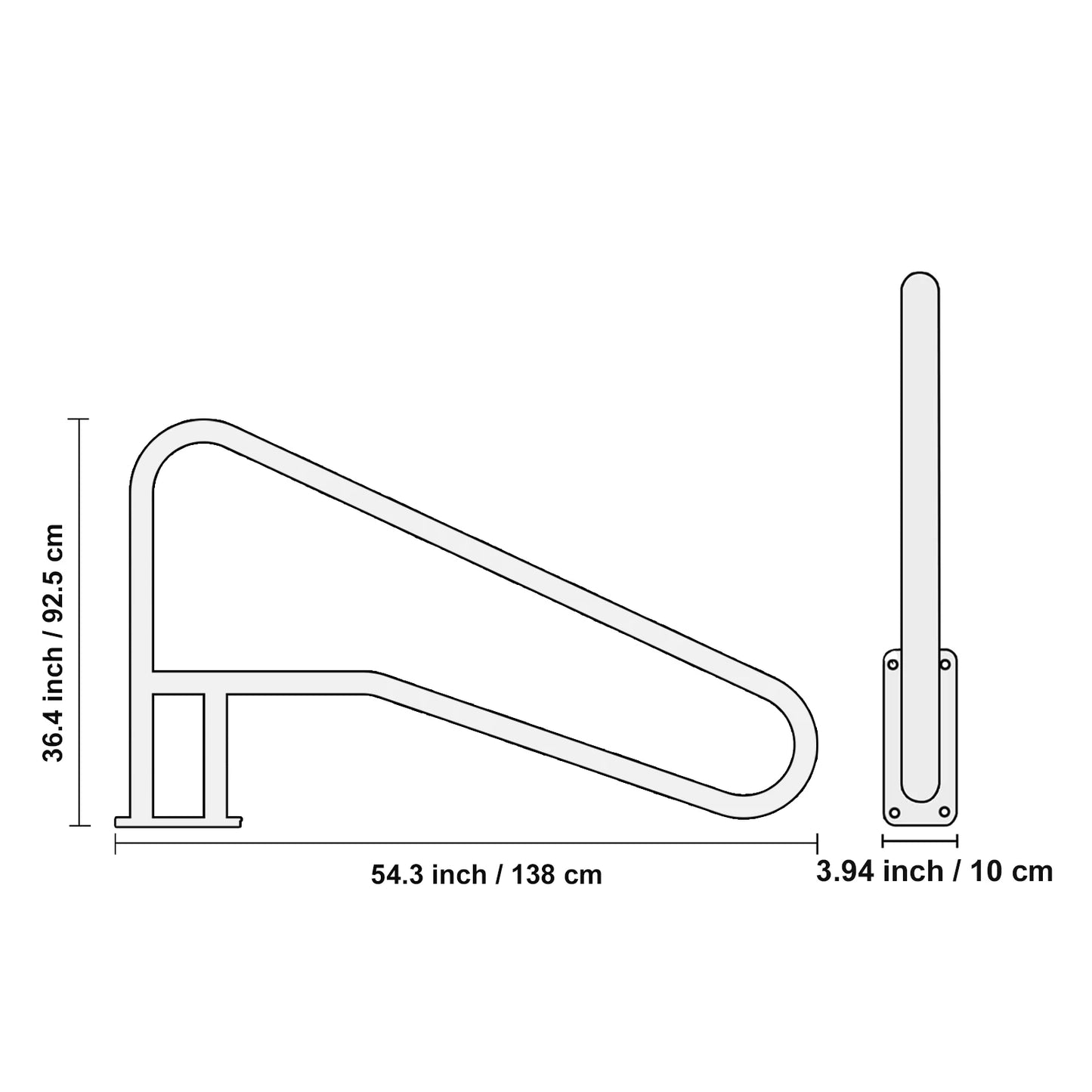 Pool Handrail Stainless Steel with Base Plate for Indoor/Outdoor w/ Grip Cover for Decks