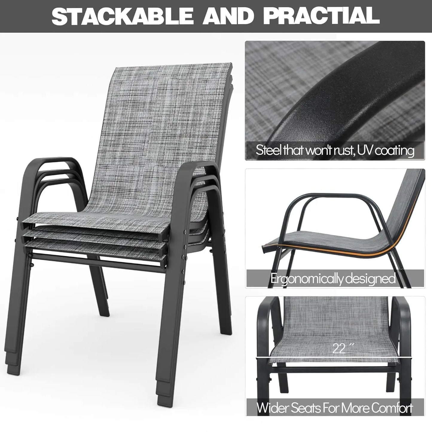 Stackable Outdoor Dining Chairs Set of 6