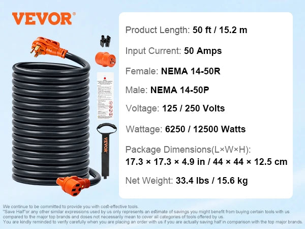 25/50ft RV Extension Cord 30/50Amp
