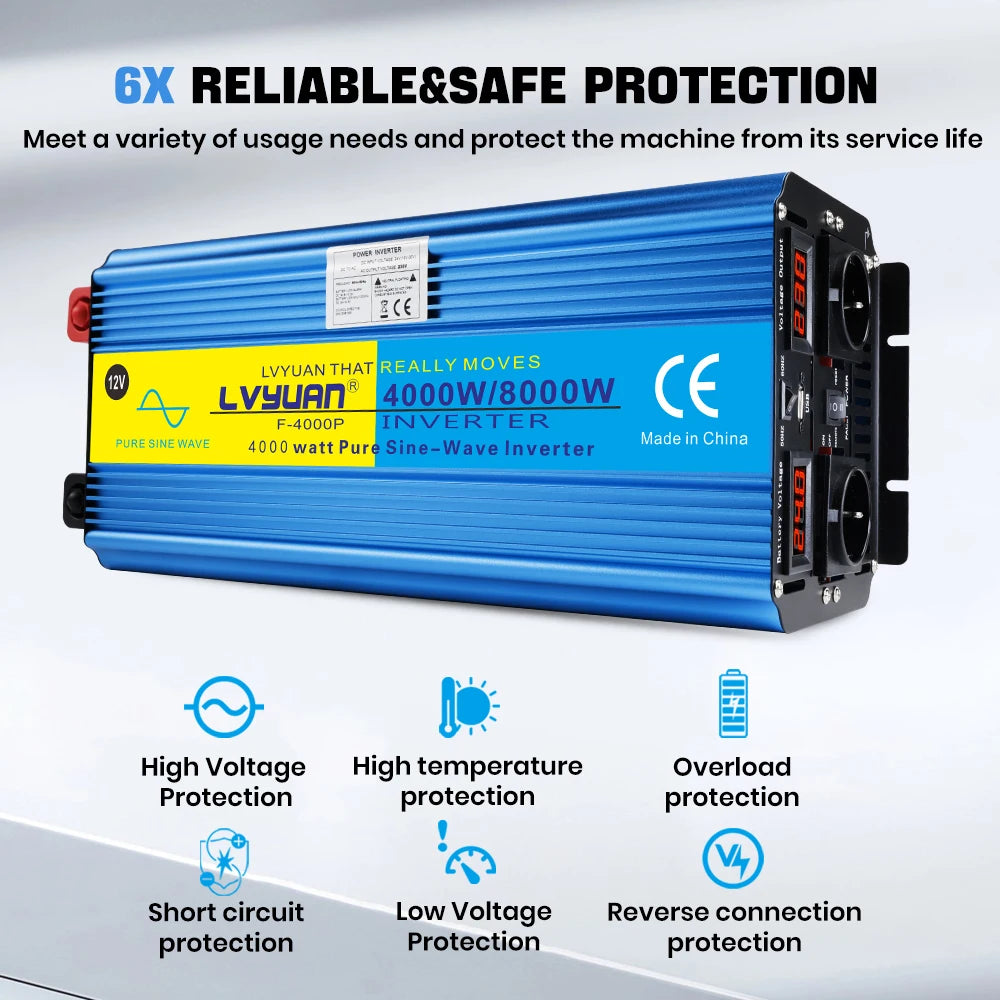 4000W 8000W  DC To AC Portable Power Inverter Voltage Converter With Remote Control