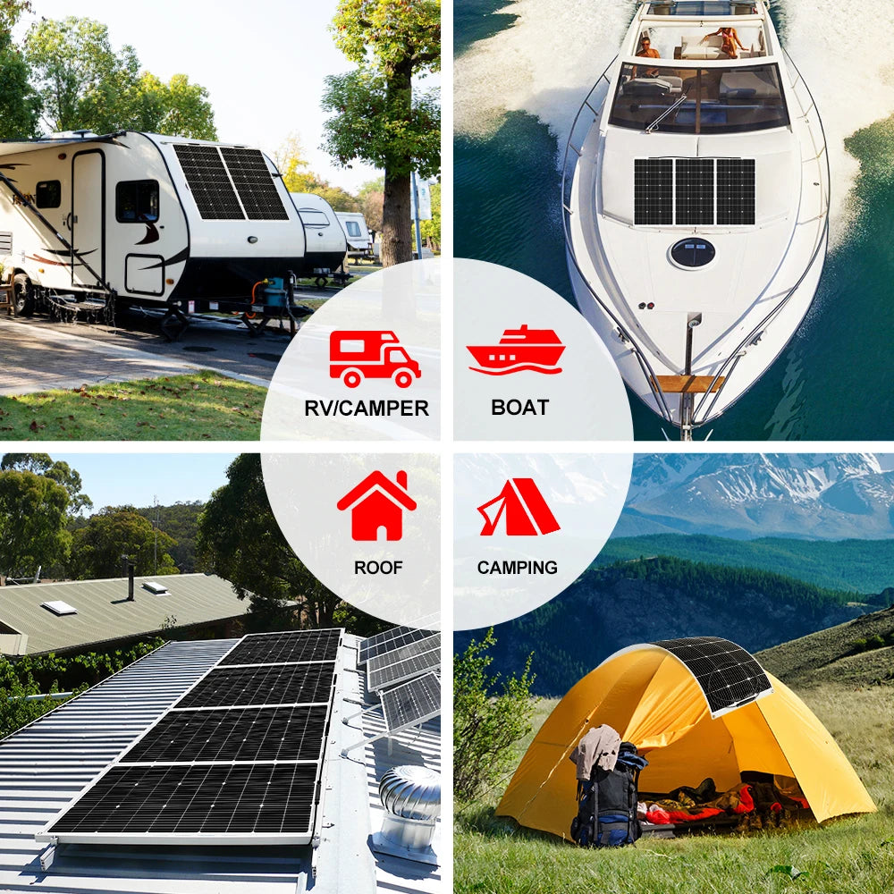 Dokio 18V 10pcs 100W Flexible Solar Panel Monocrystalline Solar Panel Waterproof Charge 12V 1000W