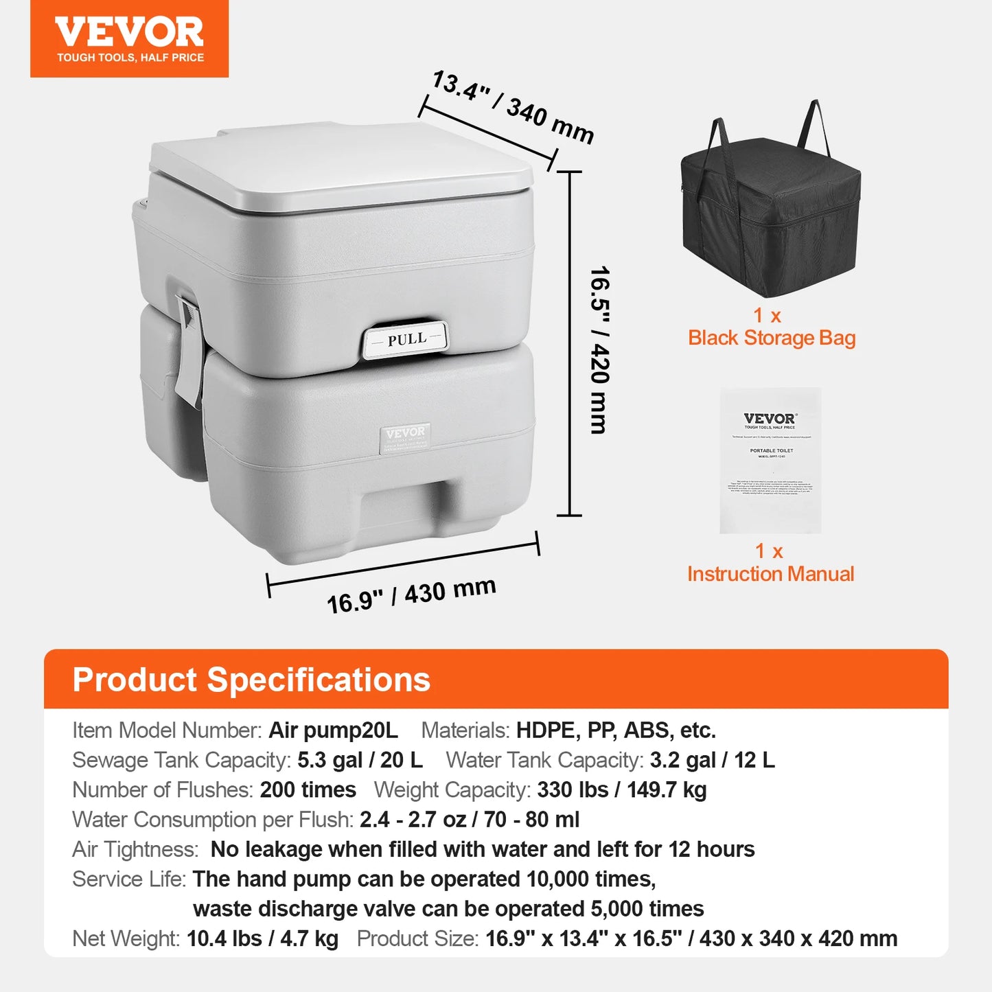 Portable Toilet for Camping Push-Button Pressurized Flush