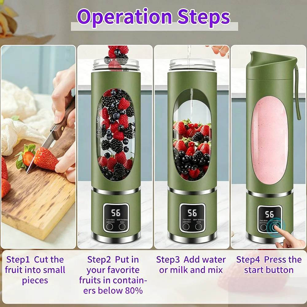 450ml Portable Juicer Blender Cup 12 Stainless Steel Blades 3 Speed Modes USB Charging
