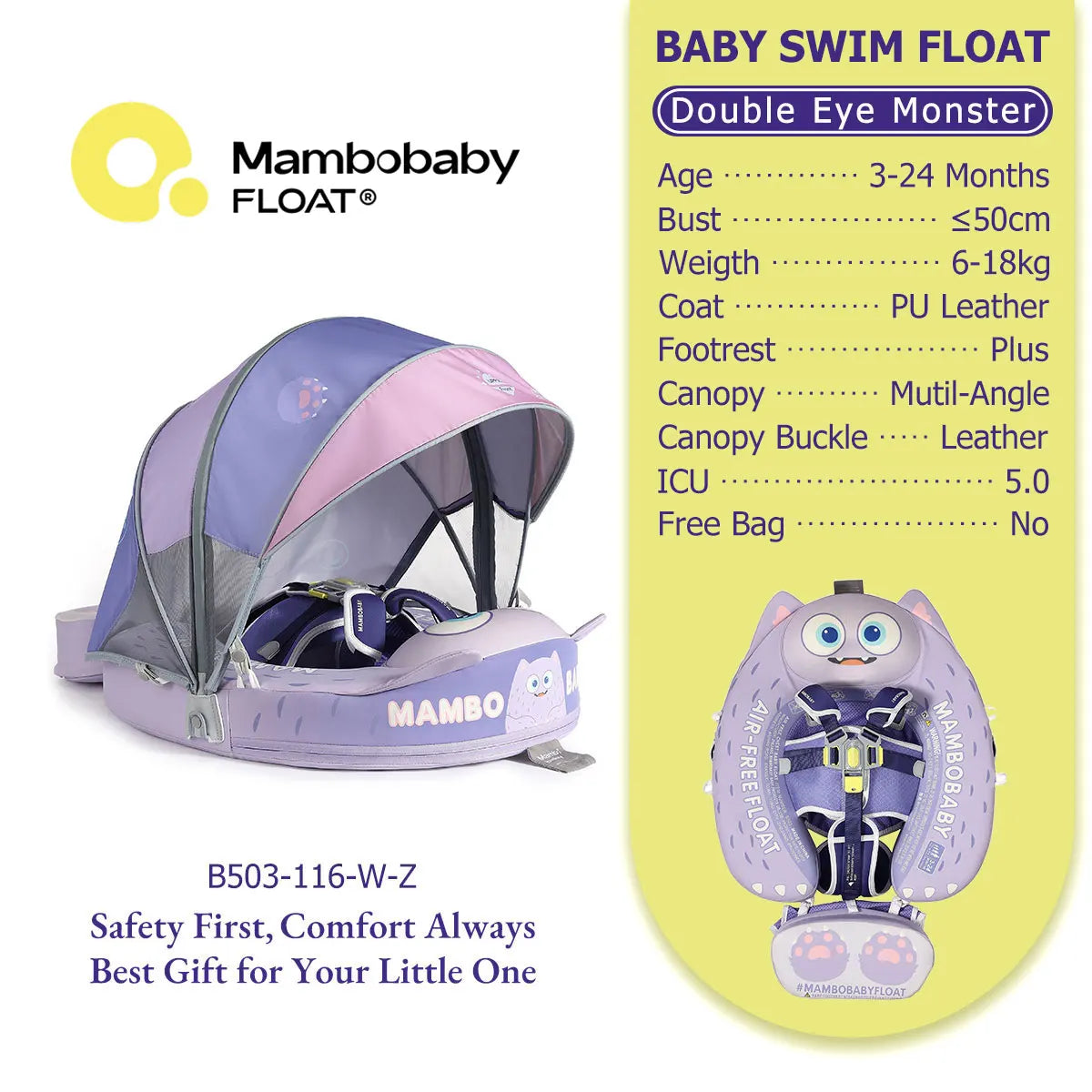 Mambobaby Baby Pool Float  For Infant Non-Inflatable Natation Buoy With Parasol