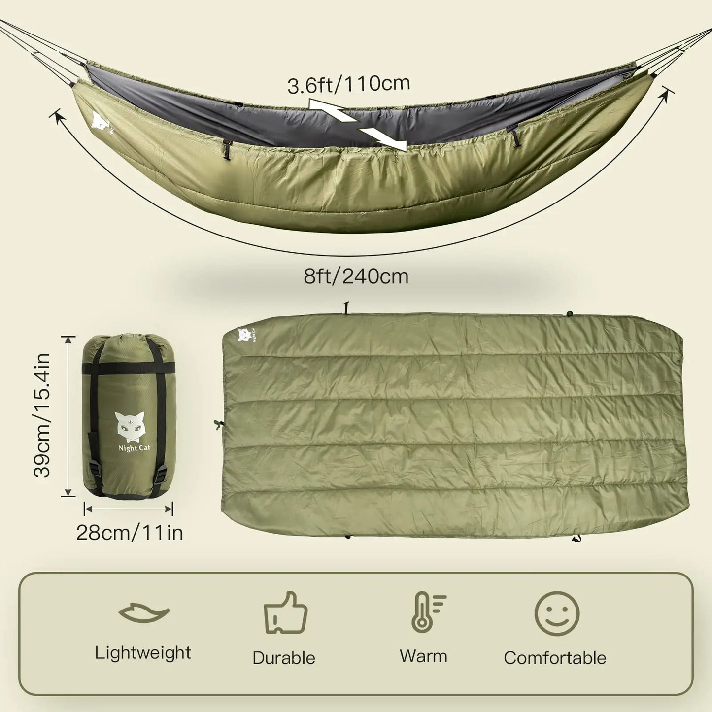 Hammock Underquilts Sleeping Bag Single Insulated Under Blanket 4 Seasons Lightweight Soft Warm 5-20℃ 8x3.6ft