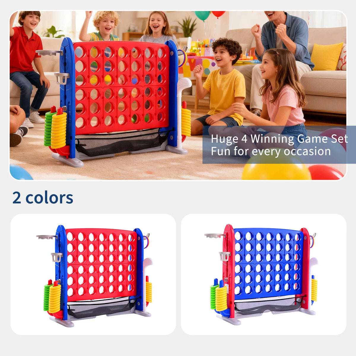 4-in-1 Giant Connect Four Yard Game Set with Basketball, Ring Toss & Net