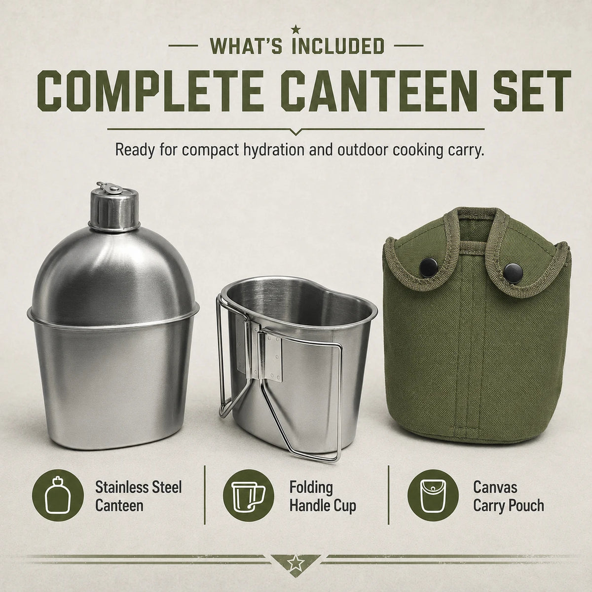 1L Tactical Water Canteen with Carrying Pouch – Outdoor Camping & Hiking Bottle