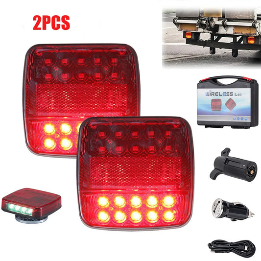 2PCS Magnetic Wireless LED Trailer Rear Taillight Brake Signal Warning