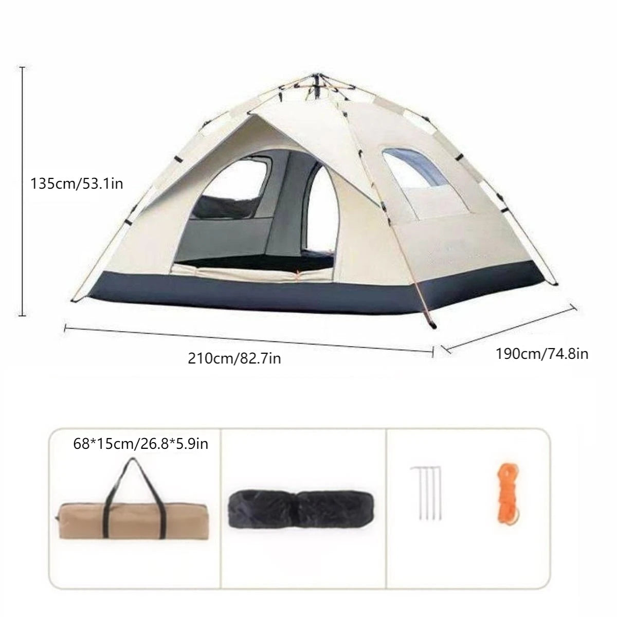 Outdoor Shelter Sunshade Self-Driving Travel Camping Tent  Two Doors and Two Windows